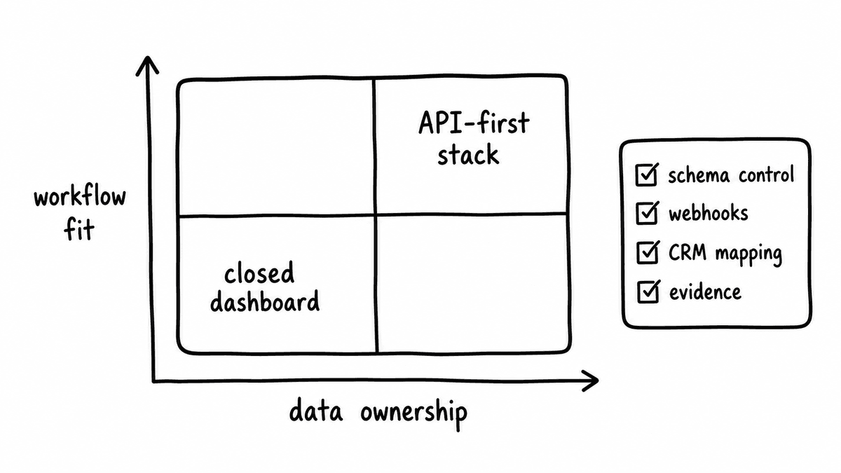Hand-sketched ownership matrix comparing data ownership, workflow fit, schema control, and evidence.